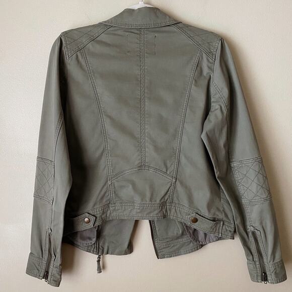 American Rag | Moto Denim Zip Jacket Boho Military Pockets Olive Green Small - Picture 4 of 7